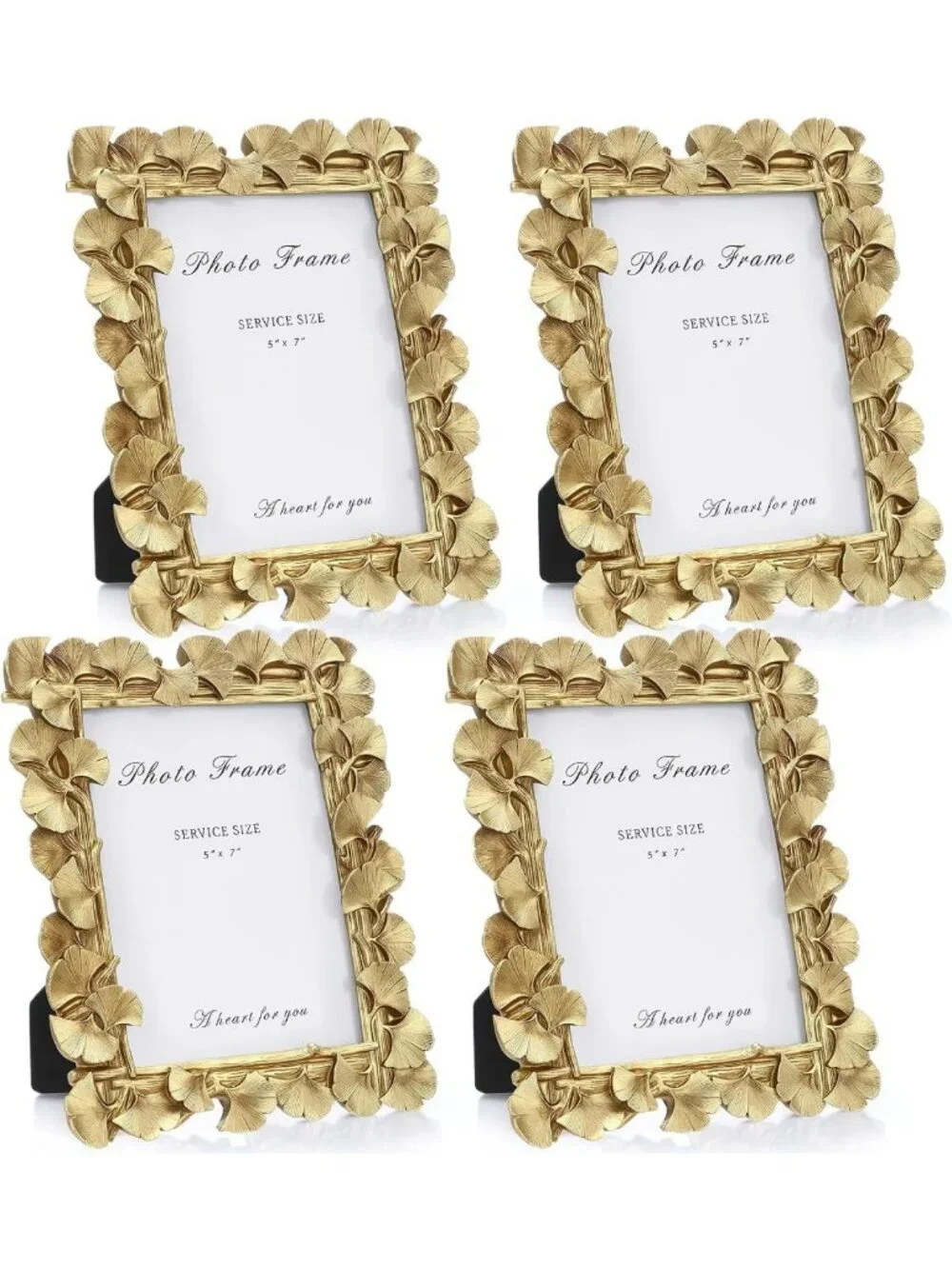 Set of 4 Vintage Gold Picture Frames 5x7 Inch with Ginkgo Leaf Design